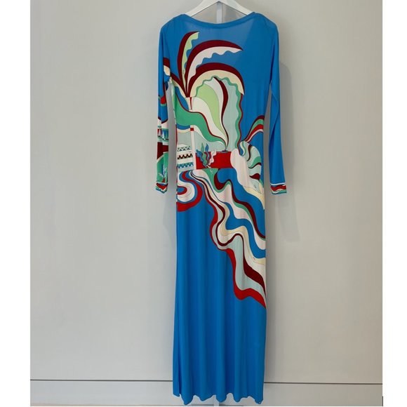 EMILIO PUCCI BLUE LA VILLA MAXI DRESS SIZE IT 46 / US 12 NWTS! - Picture 1 of 15